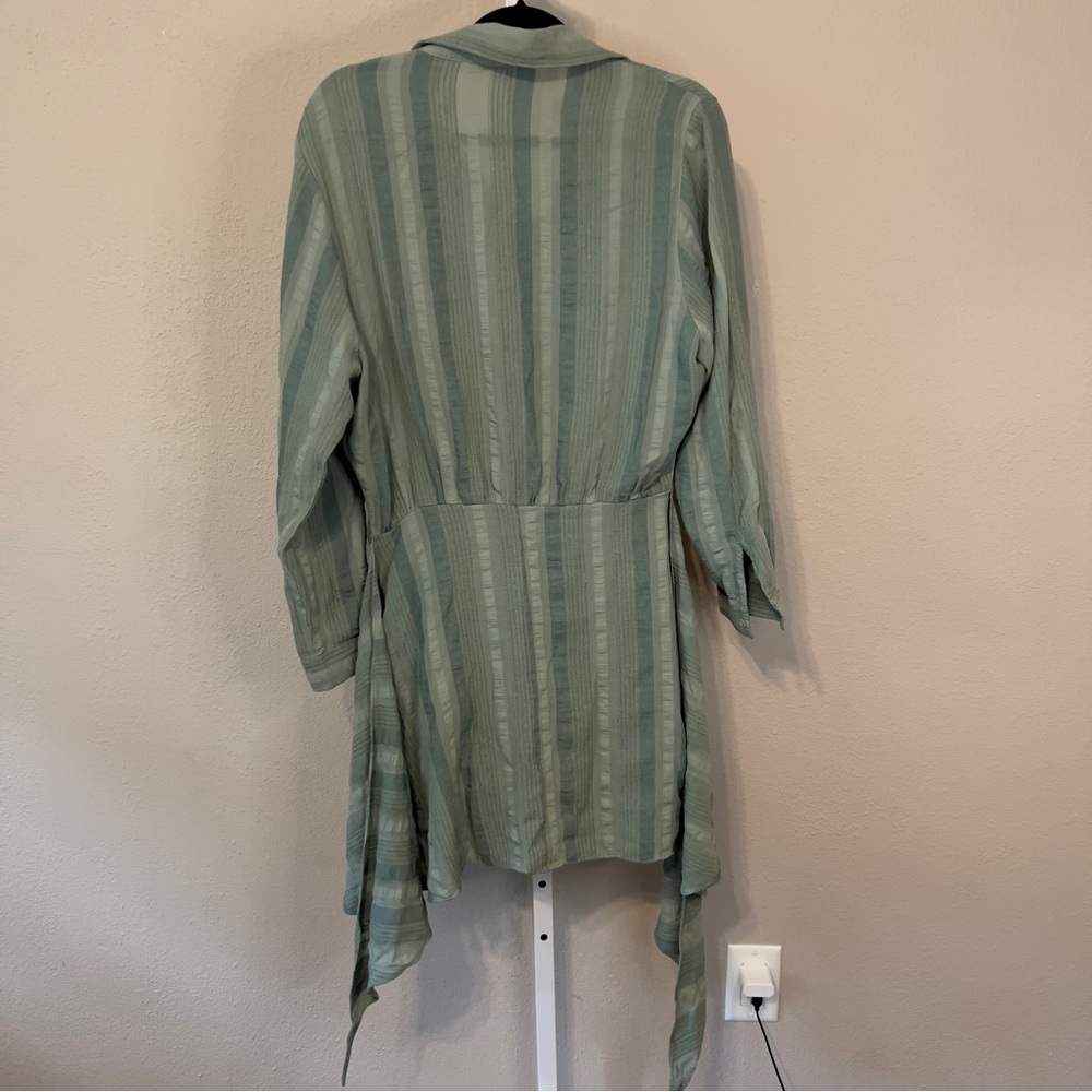 Zara Sage Green Striped Tunic with Asymmetrical Hem - Picture 3 of 3